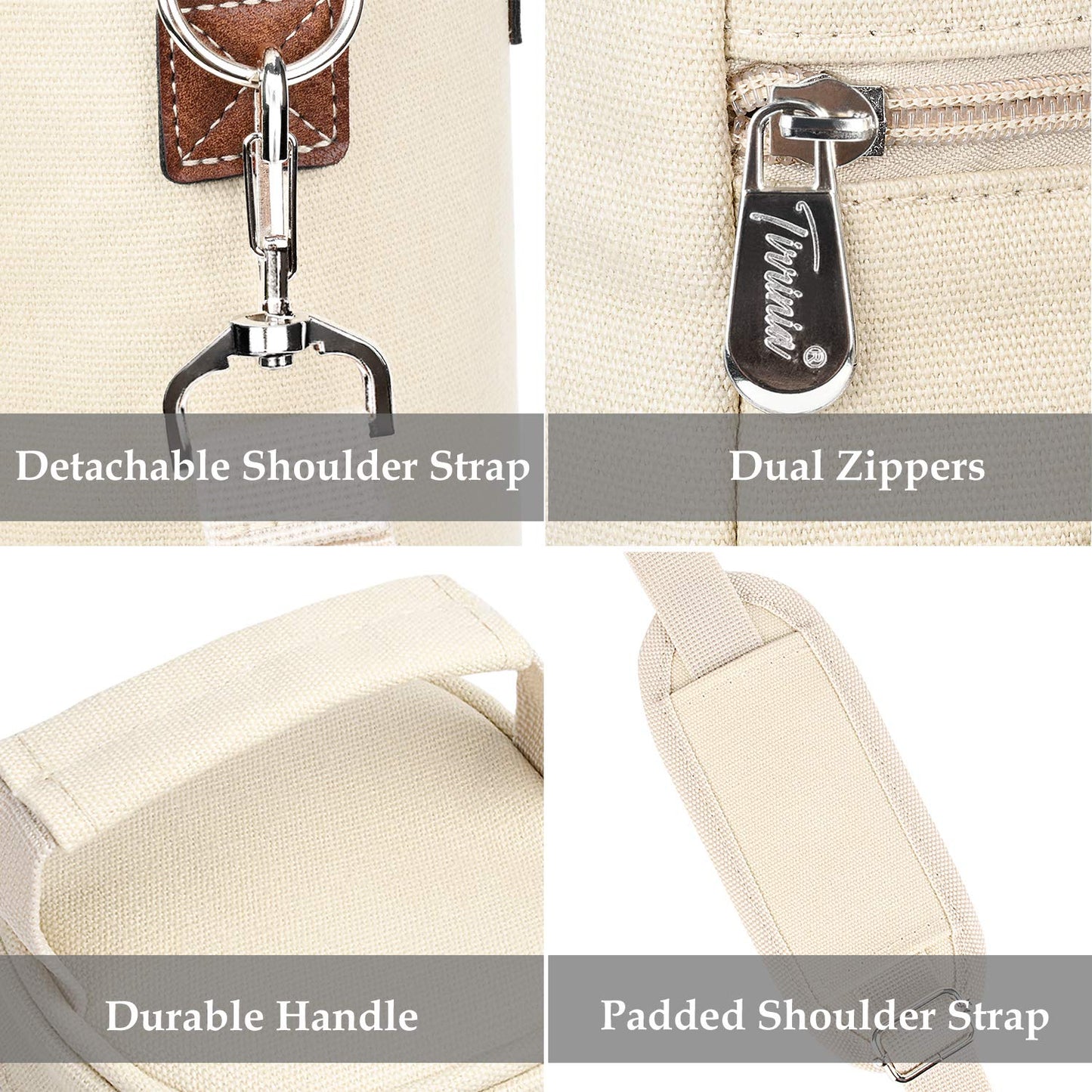 Tirrinia Single Wine Cooler Bags - Insulated & Padded Portable Wine Gift Tote Carrier for Travel, BYOB Restaurant, Wine Tasting, Party, Great Gift for Wine Lover, Beige