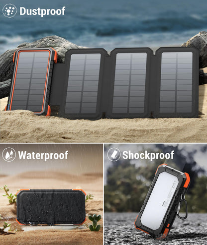 BLAVOR Solar Charger Power Bank, PD 18W Fast Charging 20000mAh Battery Pack with 4 Foldable Panels, Portable Solar Powered USB C Charger with Camping Flashlight Compass Carabiner for Cell Phone