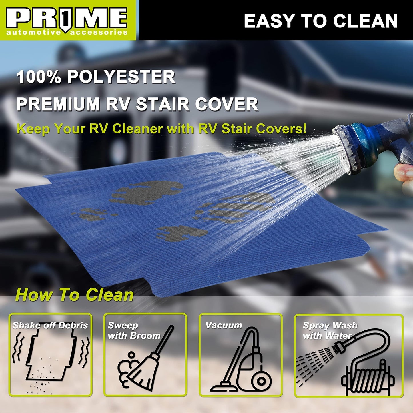 PR1ME Safety RV Steps, 19" x 14.5" Extra Large RV Step Stool with Glow, Camper Step Stool, Non-Slip Folding Step Stool and Ladder for RV, with 100% Polyester Step Rug RV Stair Cover, Up to 600lbs