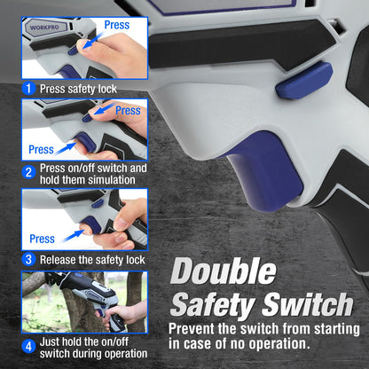 WORKPRO 12V Cordless Reciprocating Saw with Clamping Jaw, 2.0Ah Li-Ion Battery with 1 Hour Fast Charger, Variable Speed and Tool-Free Blade Change, 3 Saw Blades for Wood & Metal Cutting