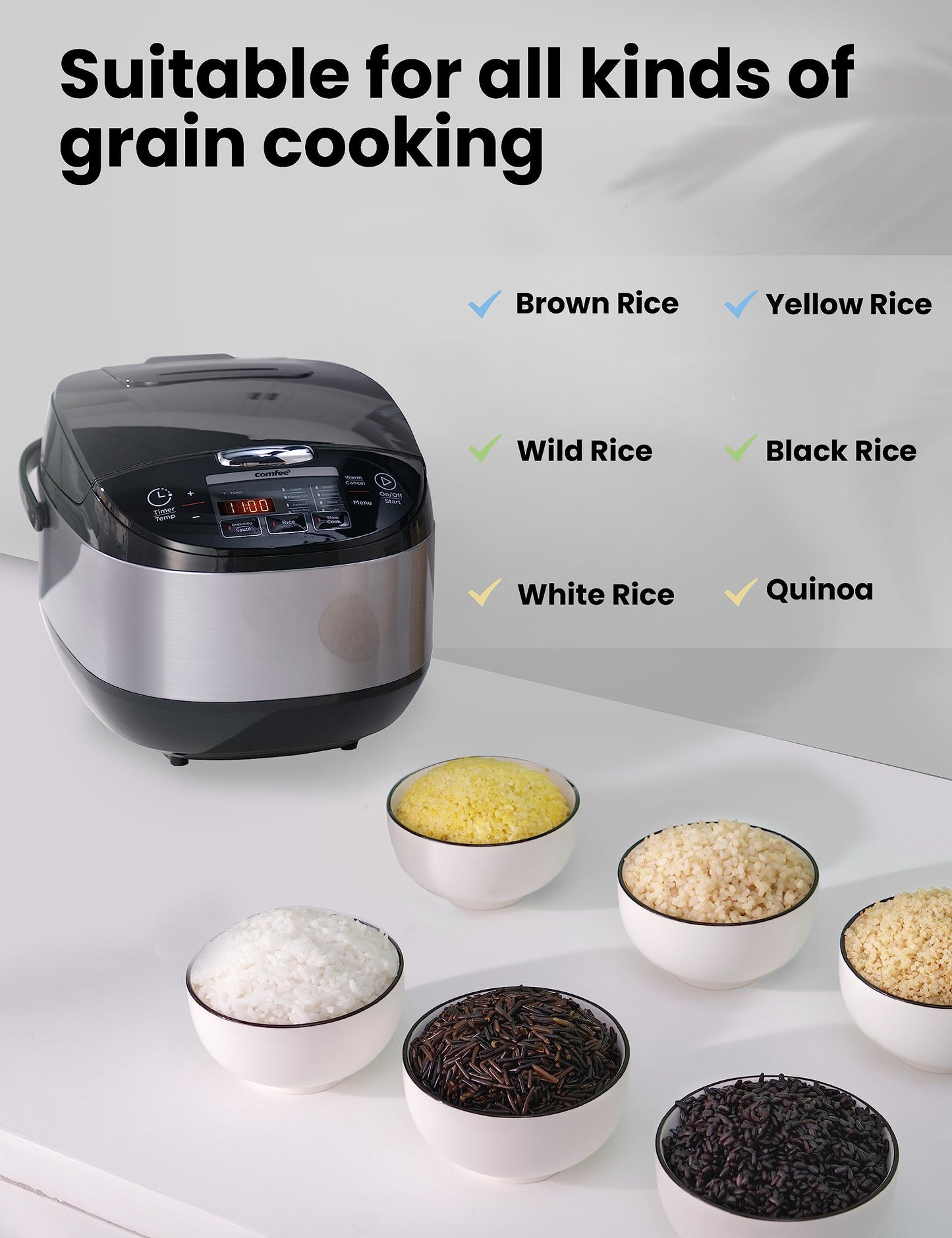 COMFEE' Rice Cooker, Japanese Large Rice Cooker with Fuzzy Logic Technology, 11 Presets, 10 Cup Uncooked/20 Cup Cooked, Auto Keep Warm, 24-Hr Delay Timer