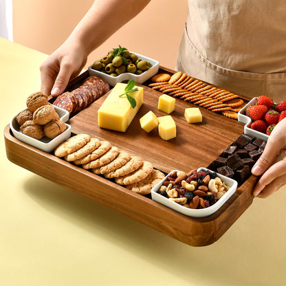 Shanik Upgraded Acacia Cheese Board Set, Square Shaped Charcuterie Set, Cheese Platter, Handcrafted Design and Stainless Steel Cutlery Set - Gift for Any Occasion No Engraving
