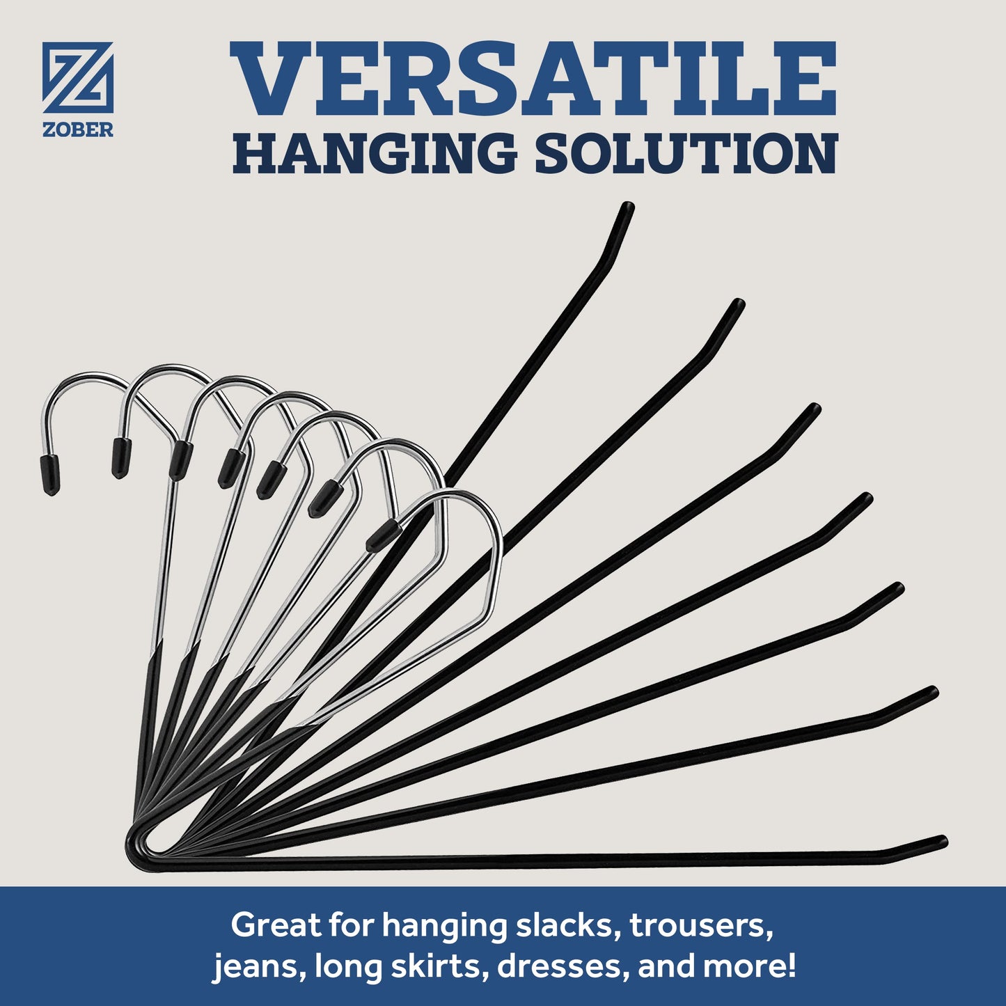 Zober Pants Hangers Non Slip - 20 Pack Open Ended Pants and Jean Hangers for Closet - Space Saving Clothes Hanger - Strong, Durable, Metal Pant Hangers (Black)