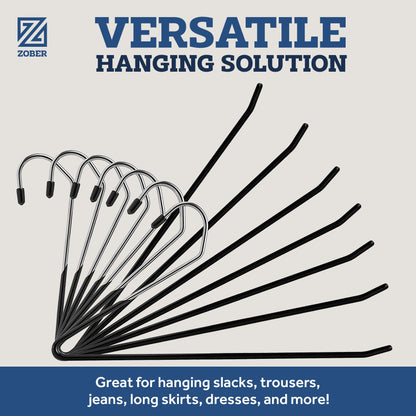 Zober Pants Hangers Non Slip - 20 Pack Open Ended Pants and Jean Hangers for Closet - Space Saving Clothes Hanger - Strong, Durable, Metal Pant Hangers (Black)