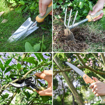 Garden Tool Set, WisaKey 9 Piece Stainless Steel Heavy Duty Gardening Hand Tools with Handle, Durable Garden Tool Bag, Gardening Gifts for Women and Men White Elephant Gifts