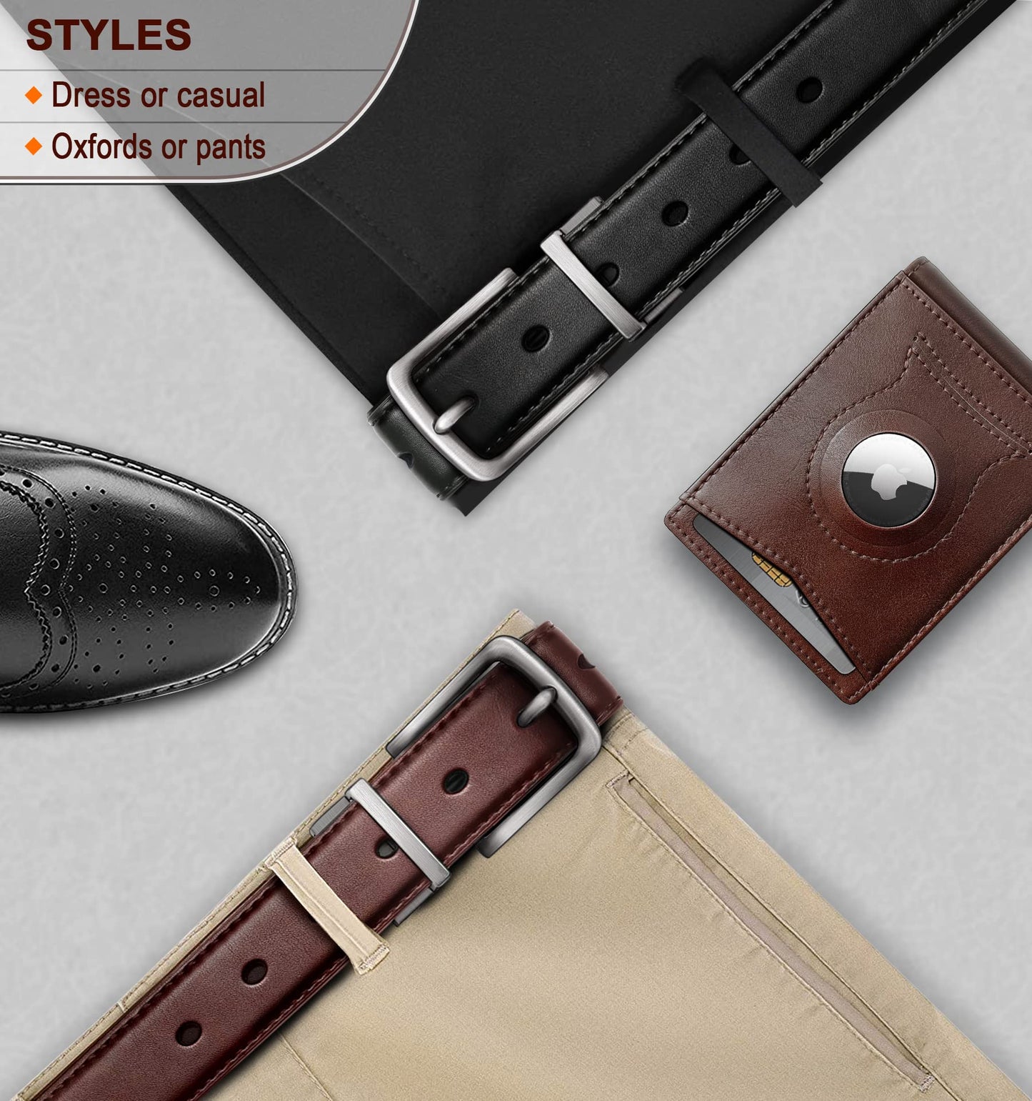 BULLIANT Men's Belt,Reversible Belt Adjustable For Gift Men 1.25”-Cut For Fit-2 Sides in 1 Belt(Not 2)(Black/Light Brown,24"-26" Waist Adjustable)
