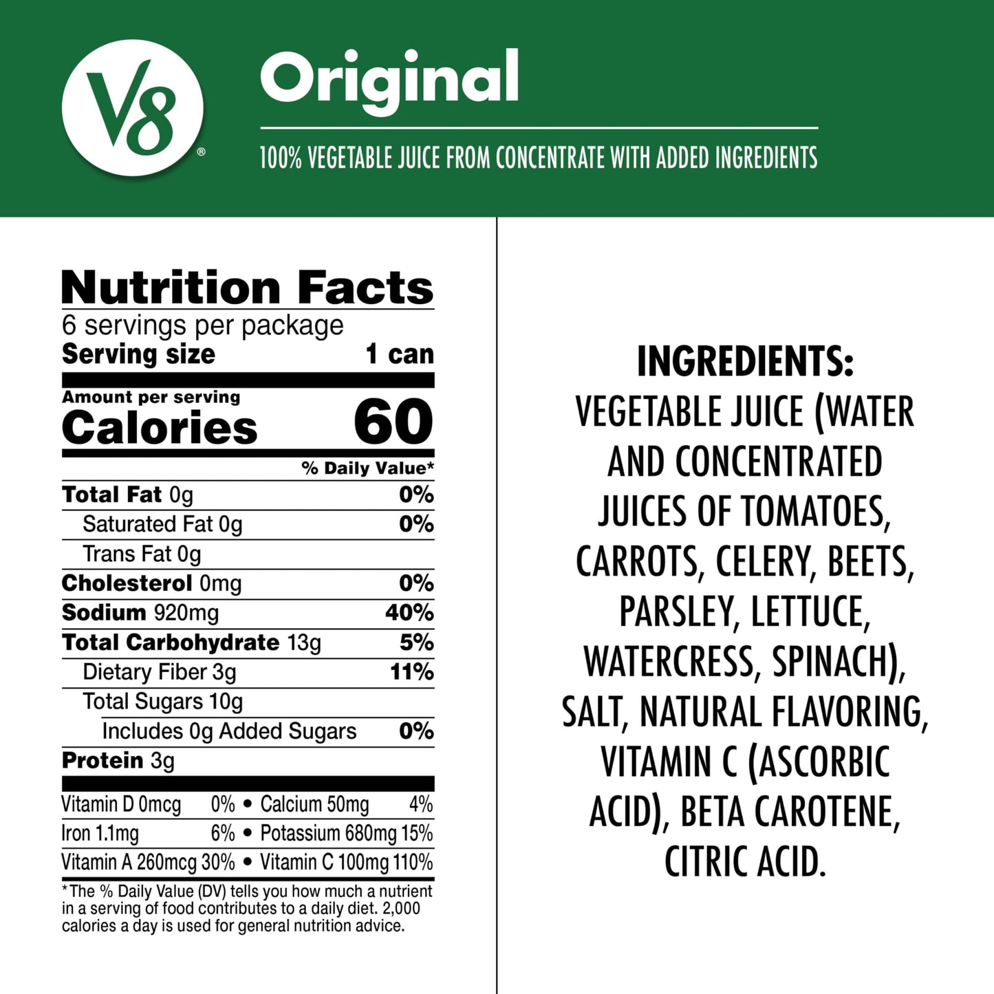 V8 Original 100% Vegetable Juice, 11.5 fl oz Can (24 Pack)
