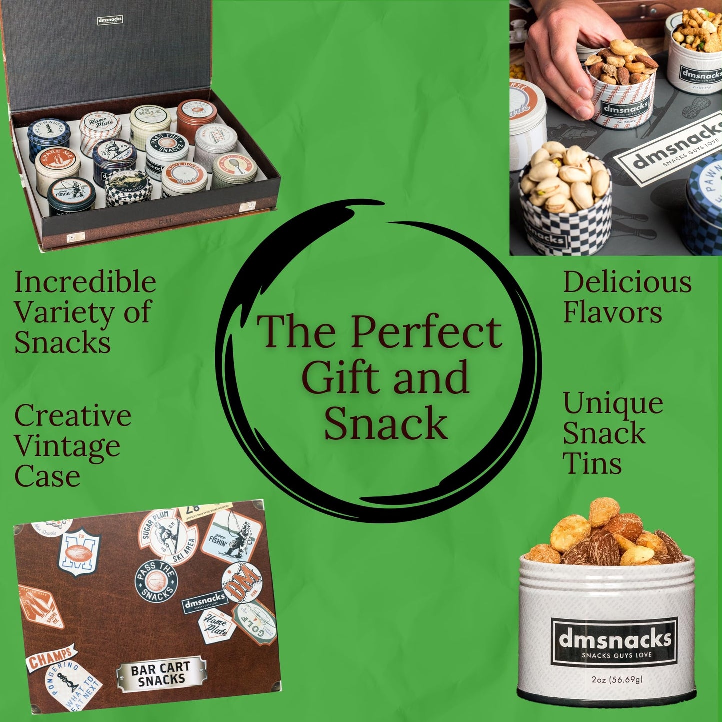 Snack Box Gift Basket, Birthday Gift for Men, Food Care Package, Unique Tins of Assorted Nuts, Snacks in Stunning Case - Treat for Men, Women, Dad, Friends, Family