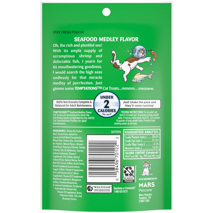 Temptations Classic Crunchy and Soft Cat Treats, Seafood Medley Flavor, 3 oz. Pouch (Pack of 12)