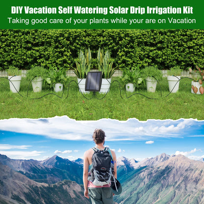 Solar Automatic Drip Irrigation Kit System, JIYANG Solar Powered Auto Easy DIY Watering Device Supported Pots Plants, 12 Timing Modes with Anti-Siphoning Device (Supported 20-30 Pots, 12Timing Modes)