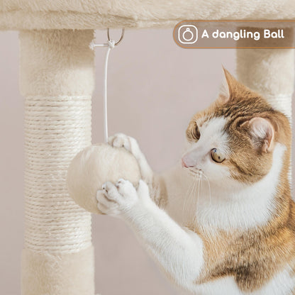Yaheetech Cat Tree, 42in Play Tower for Indoor Cats, Kitten House with Large Perch & Scratching Posts & Cozy Condo & Scratching Ramp, Cat Furniture Activity Center, Beige