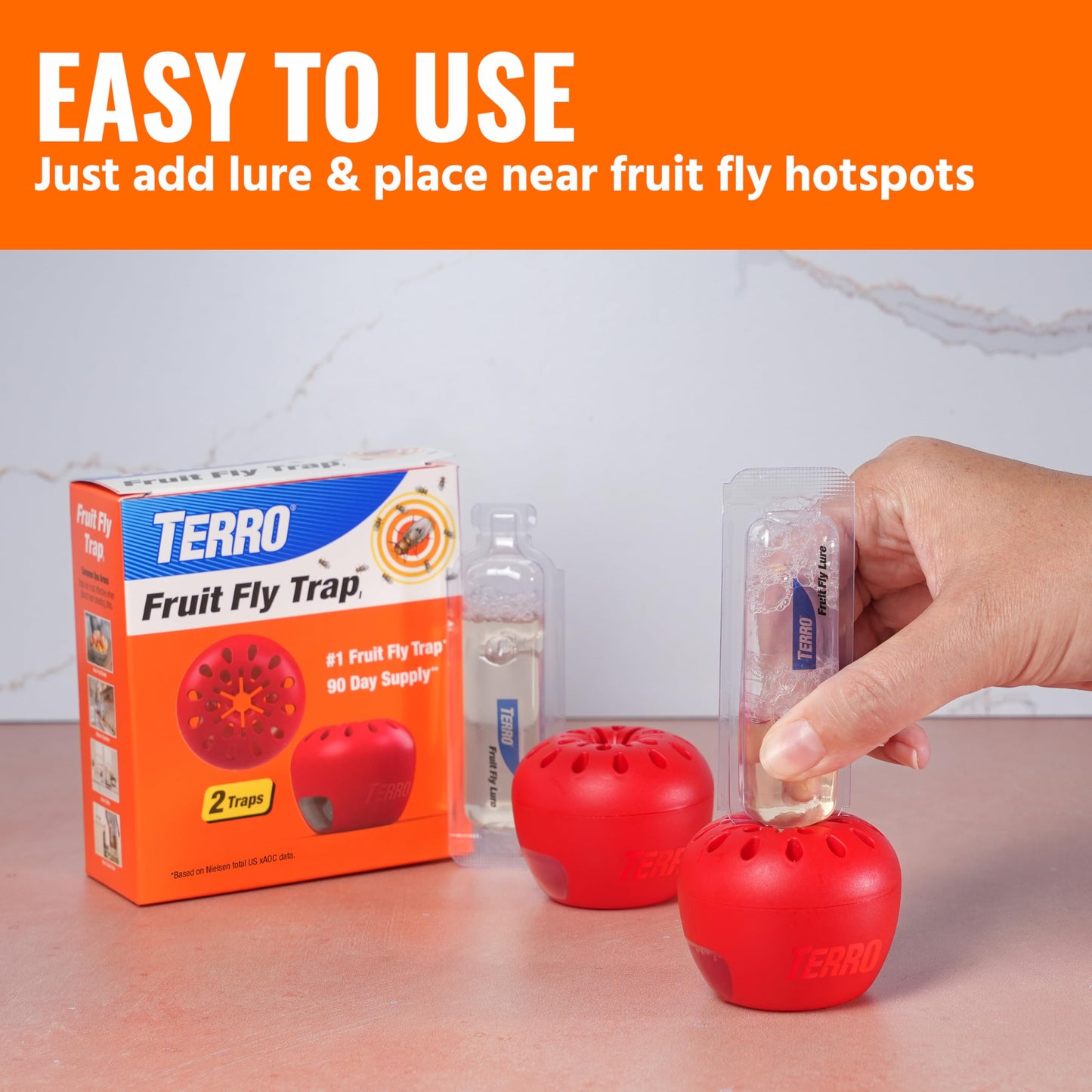 TERRO Fruit Fly Traps for Indoors (4 Pack) + 180 Days of Lure Supply