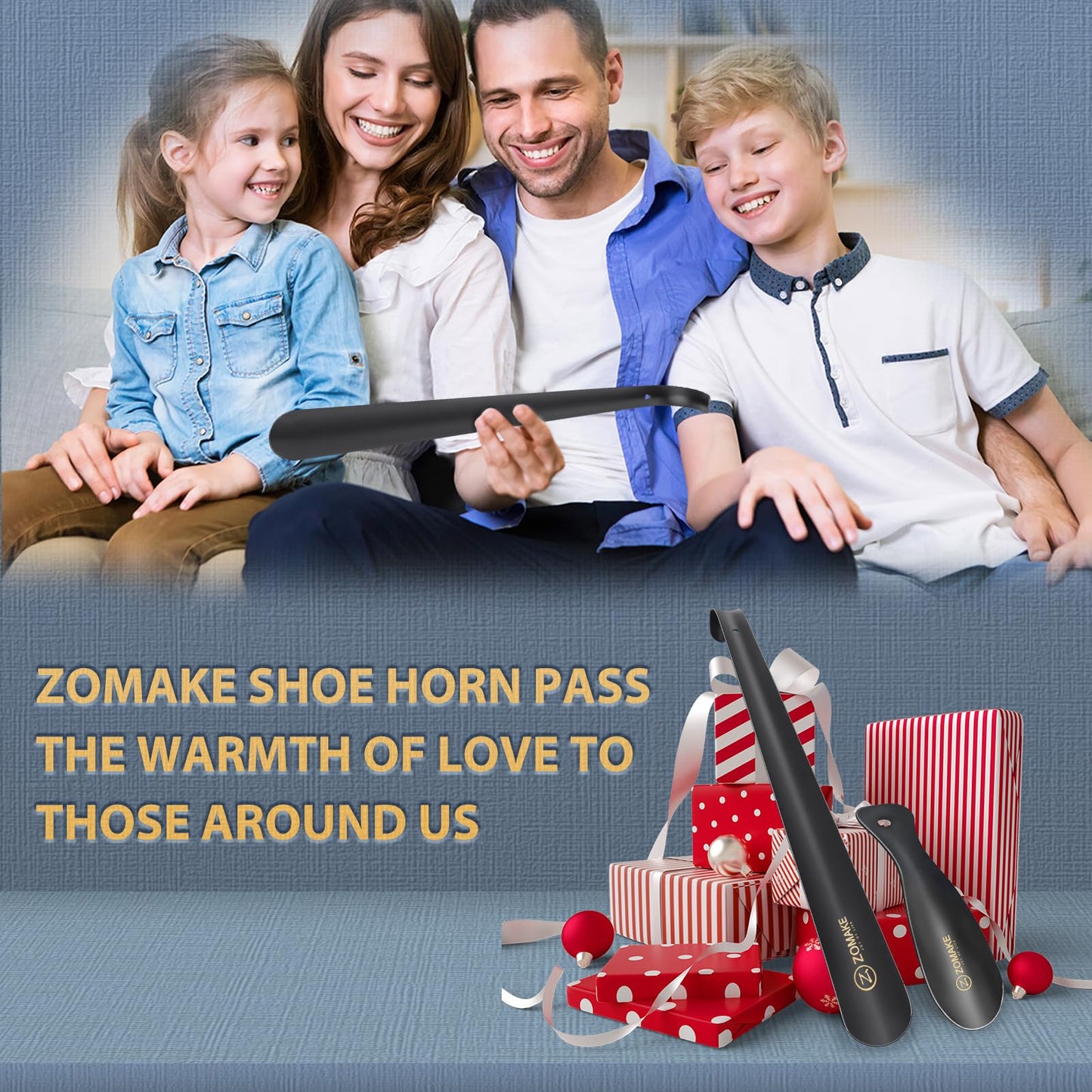 ZOMAKE Shoe Horn Long Handle for Seniors, 16.5 Inch Extra Long Metal Shoehorn for Boots, Men, Women, Kids