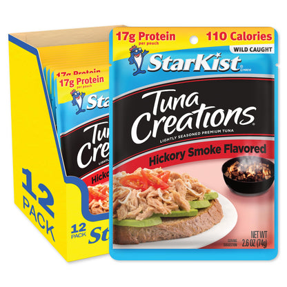 StarKist Tuna Creations Hickory Smoked, 2.6 oz Pouch (12 Pack) Ready to Eat Wild Caught Tuna, g Protein, Calories Per Serving, Gluten Free, Soy Free, Kosher, Perfect for Salads, Keto Meals and Snacks