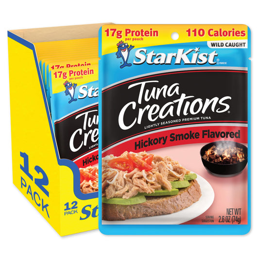 StarKist Tuna Creations Hickory Smoked, 2.6 oz Pouch (12 Pack) Ready to Eat Wild Caught Tuna, g Protein, Calories Per Serving, Gluten Free, Soy Free, Kosher, Perfect for Salads, Keto Meals and Snacks