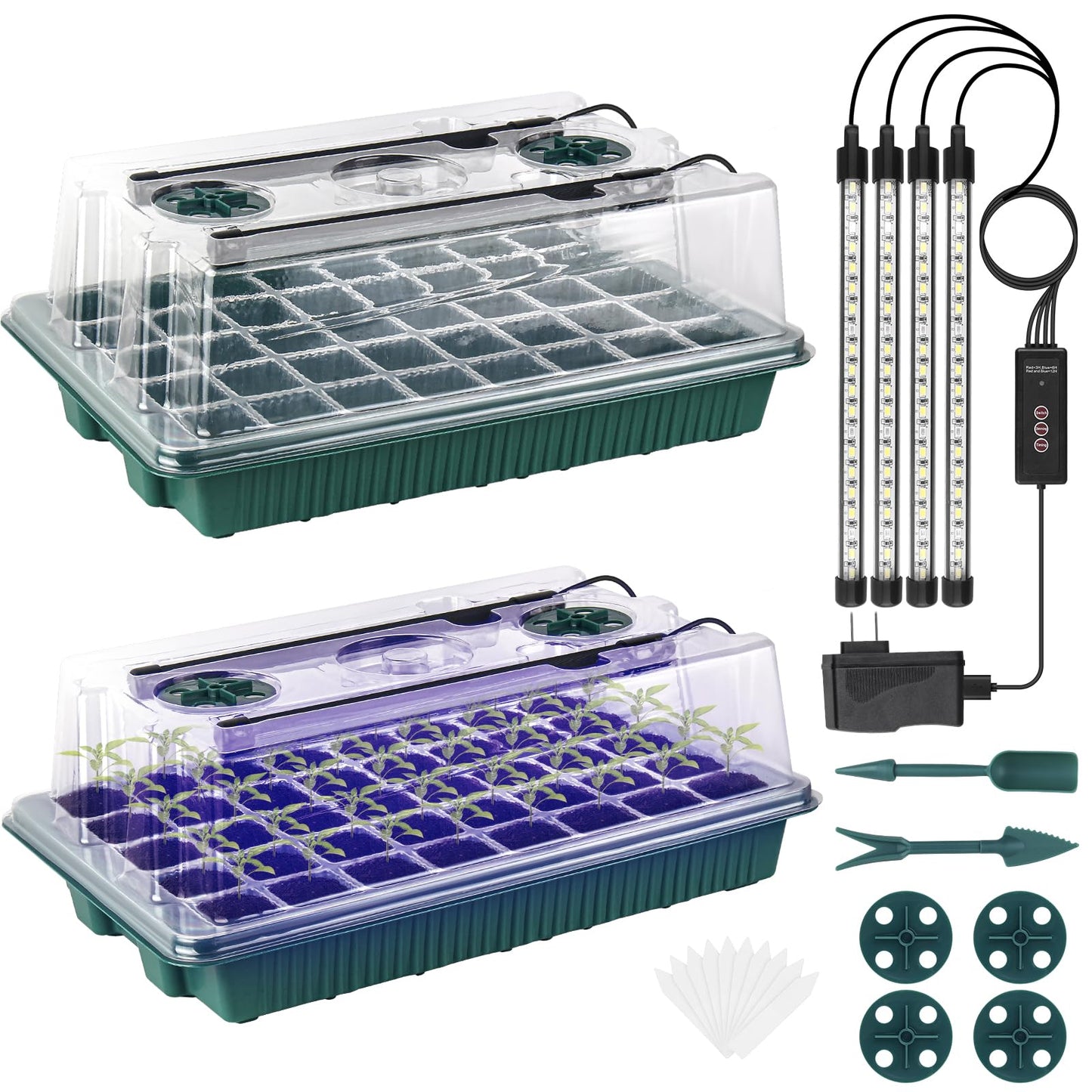 Sondiko Seed Starter Tray with Grow Light, 80 Cells Seed Starter Kit with Humidity Dome, Adjustable Brightness Plant Starter Trays, Indoor Plants Germination Kit(2 Pack)