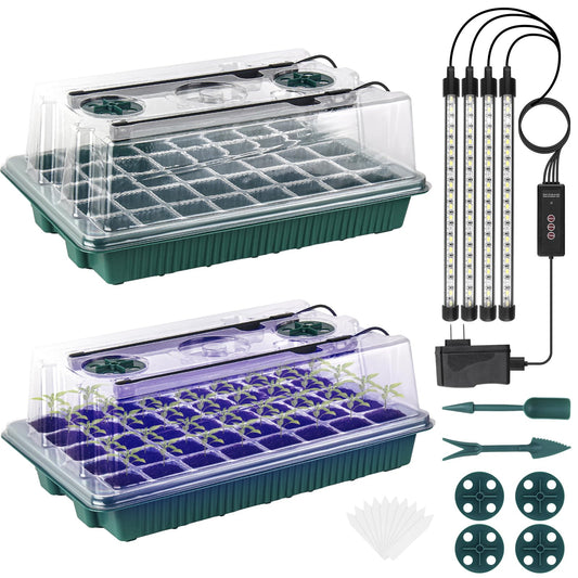 Sondiko Seed Starter Tray with Grow Light, 80 Cells Seed Starter Kit with Humidity Dome, Adjustable Brightness Plant Starter Trays, Indoor Plants Germination Kit(2 Pack)