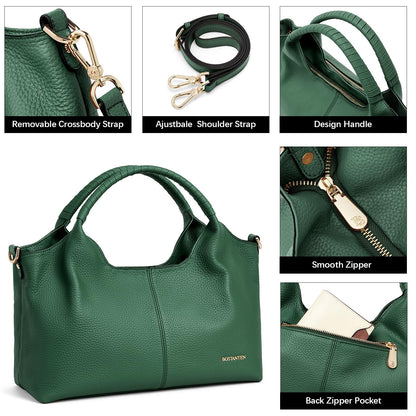 BOSTANTEN Genuine Leather Purses for Women Designer Handbags Crossbody Shoulder Bags Top Handle Satchel with Adjustable Strap (Dark green)