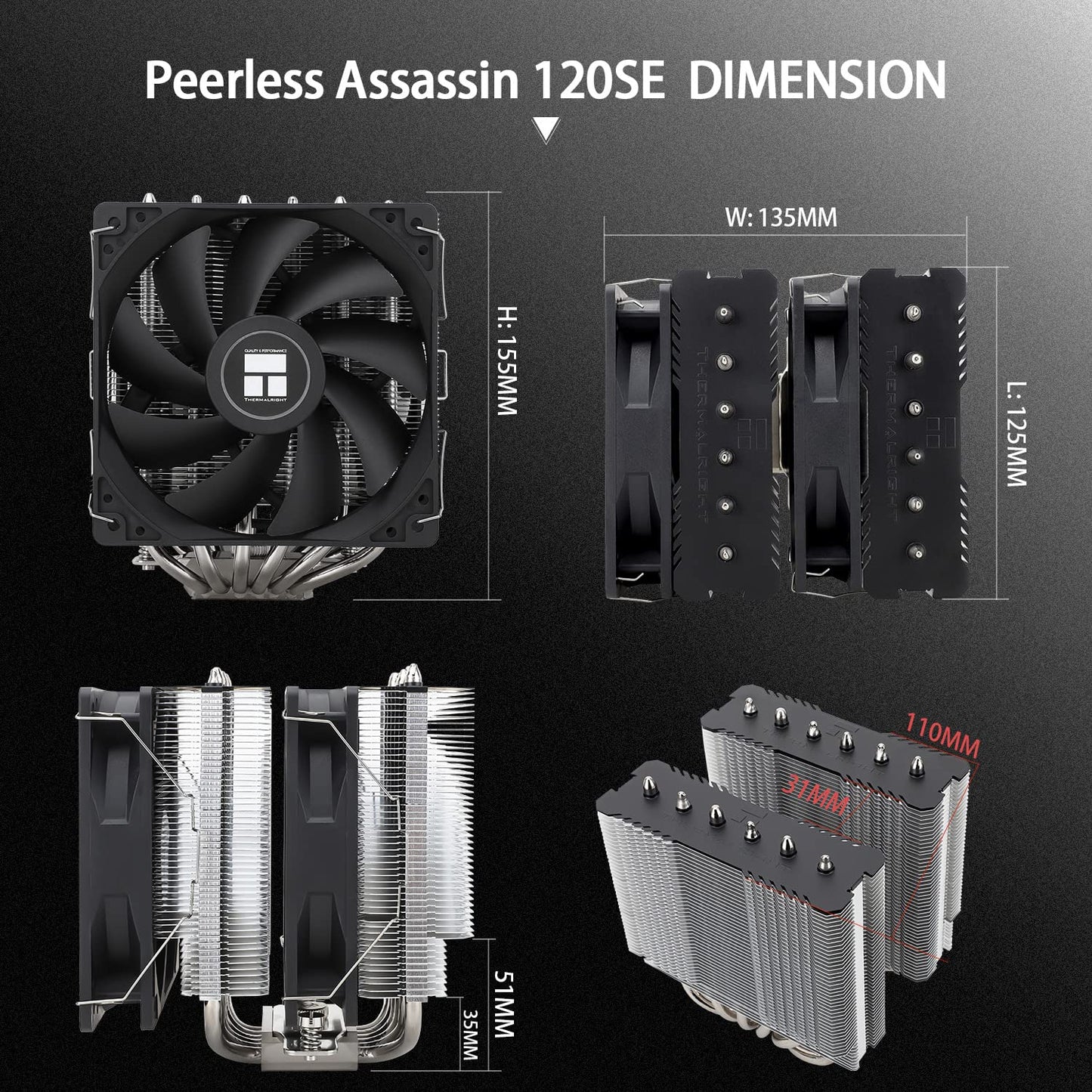 Thermalright Peerless Assassin 120 SE CPU Cooler, 6 Heat Pipes AGHP Technology, Dual 120mm PWM Fans, 1550RPM Speed, for AMD:AM4 AM5/Intel LGA 1700/1150/1151/1200/1851,PC Cooler
