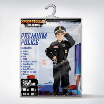 Spooktacular Creations 14PCS Halloween Police Costume for Kids, Black Police Officer Costume for Boys, Toddler Cosplay RolePlay Themed Party (Small, 5-7 yrs)