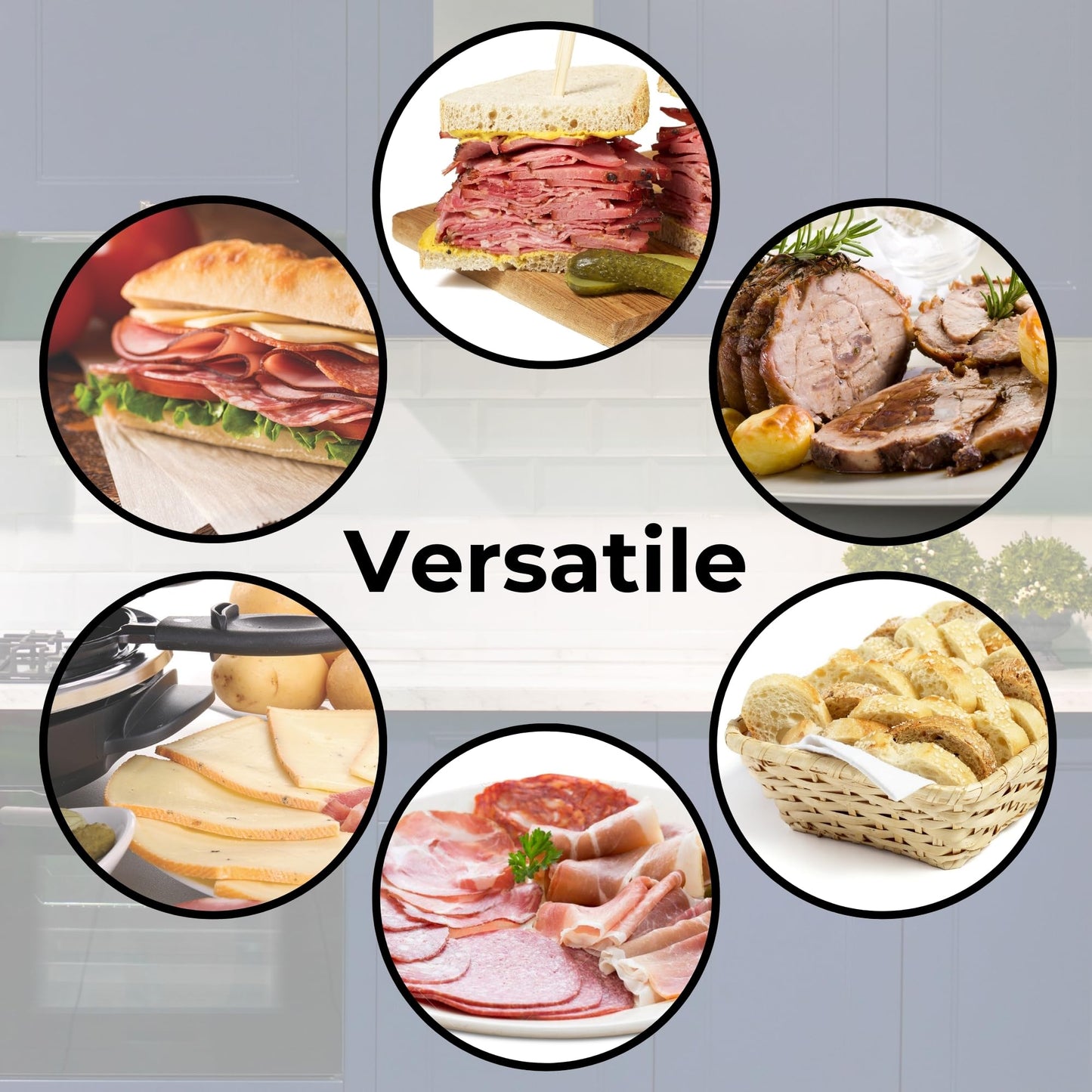 Starfrit Deli Slicer - Slices Meat, Cheese, Bread - 6.5" Stainless Steel Blade - Adjustable Thickness Knob - Nestable for Easy Storage | 2-in-1 Fruit and Vegetable