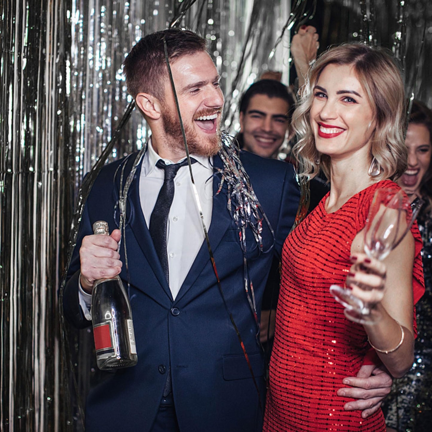 2 Pack Foil Curtain Backdrop Black Metallic Tinsel Foil Fringe Curtains Photo Booth Props for Birthday Wedding Engagement Baby Shower Bachelorette Christmas Holiday Celebration Party Decorations