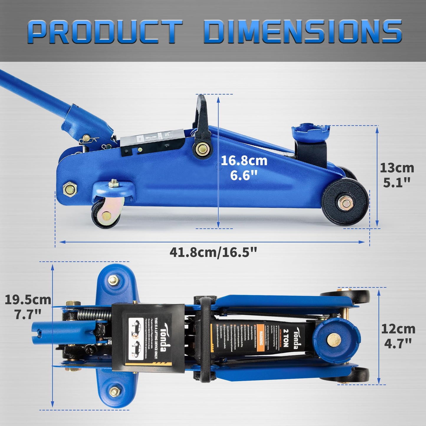 Tonda Floor Jack, Hydraulic Portable Car Jack, 2 Ton (3,800 lb) Capacity, Blue