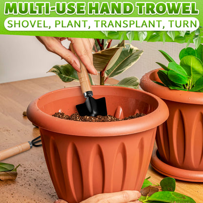 3 Pcs Small Garden Tools for Gardening – Planting Tools Set with Small Garden Shovel Hand, Ergonomic Hand Rake, Rustproof & Solid Wood Handle – Shovels for Digging & Indoor Plant Care