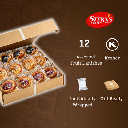 Fruit Danish Pastries | Christmas Holiday Corporate Food Gifts in Gift box |12 Individually Wrapped ASSORTED Fruit Filled Cinnamon Buns | Halloween, Thanksgiving-Stern’s Bakery