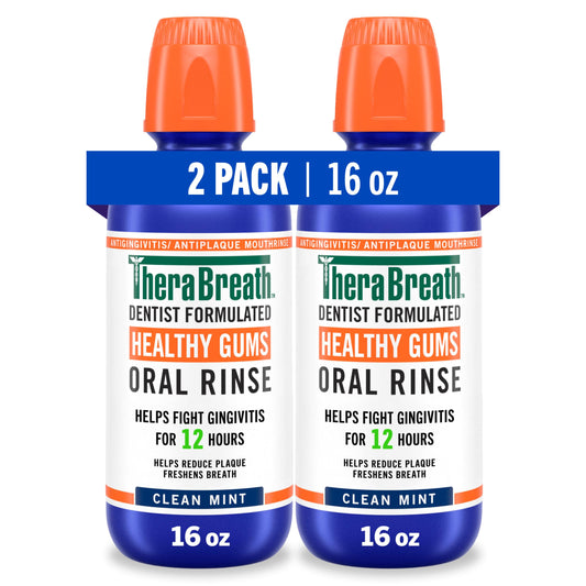 TheraBreath Healthy Gums Mouthwash Clean Mint, Antigingivitis, Dentist Formulated, 16 Fl Oz (2-Pack)