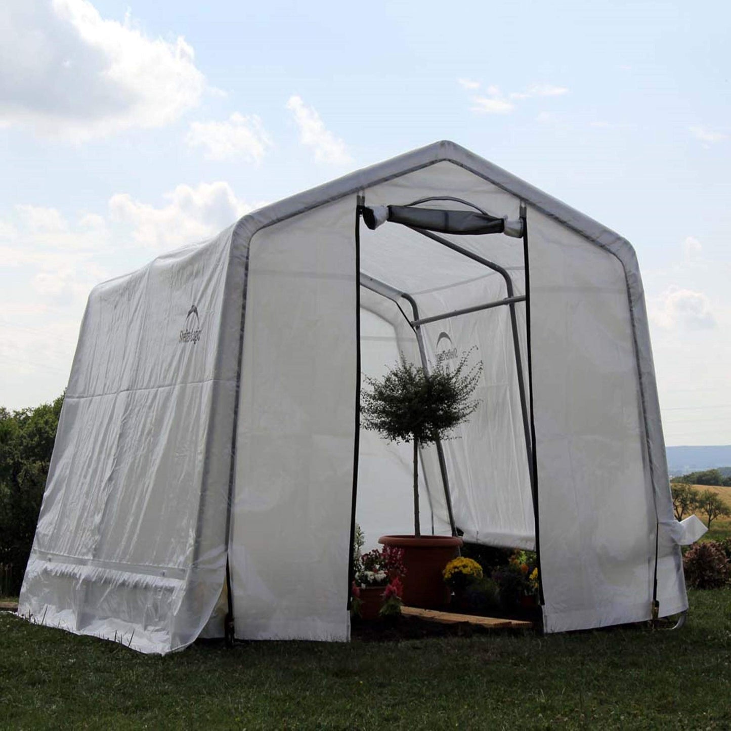 ShelterLogic 10' x 10' GrowIT Greenhouse-in-a-Box Easy Flow Peak Roof Style Easy Access Outdoor Grow House with Translucent Waterproof Cover