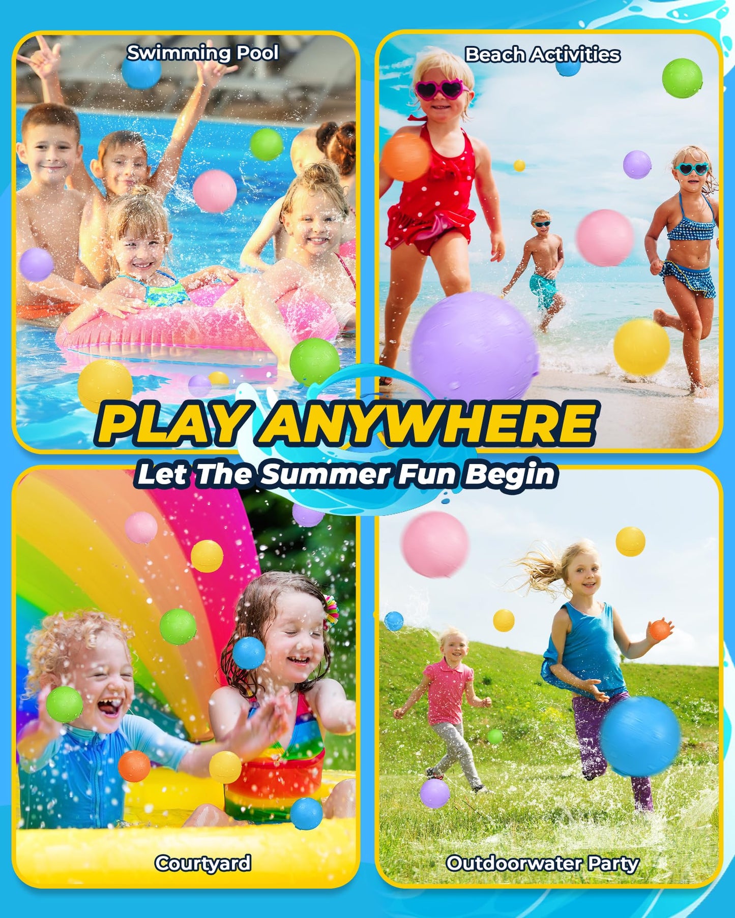 SOPPYCID Reusable Magnetic Water Balloons：16 Pack Refillable Water Bomb Splash Balls Self Sealing Quick Fill - Latex-Free Silicone Water Toys for Kids Adults - Water Games Outside Beach Pool Party