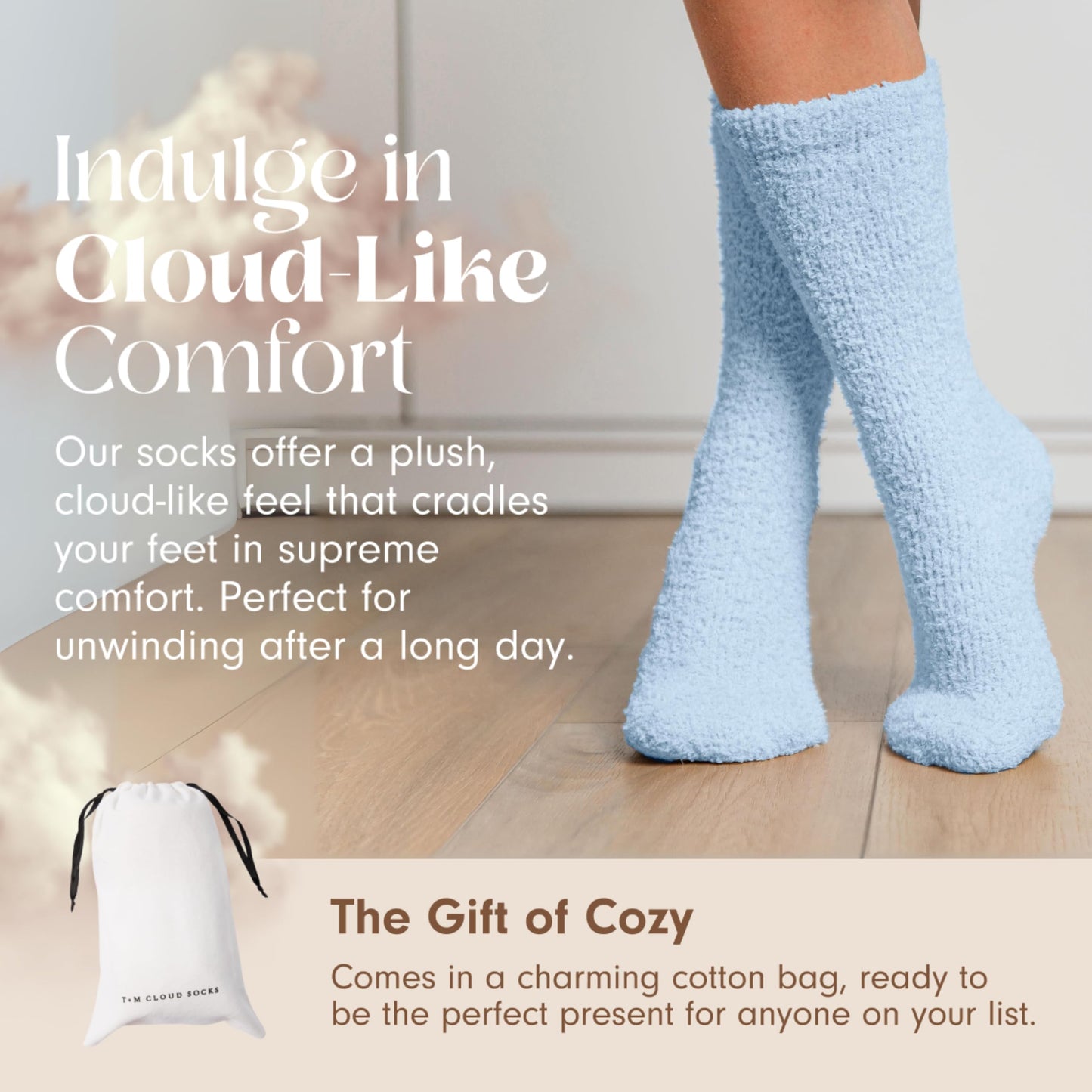 Unboxme Gifts Warm & Cozy Ultra-Luxe Cloud Socks for Women & Men - Super Soft Luxurious Fabric Sleep Socks for Him & Her, Blue 1 Pair