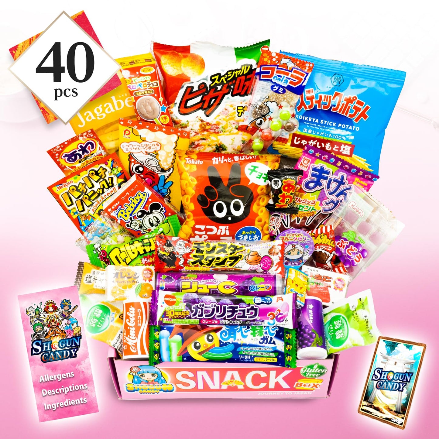 SHOGUN CANDY, 40Pcs Japanese Snacks and Japanese Candy, Popin Cookin Japanese Snack Box, Kawaii Dagashi Box, (HIME(Gluten free))