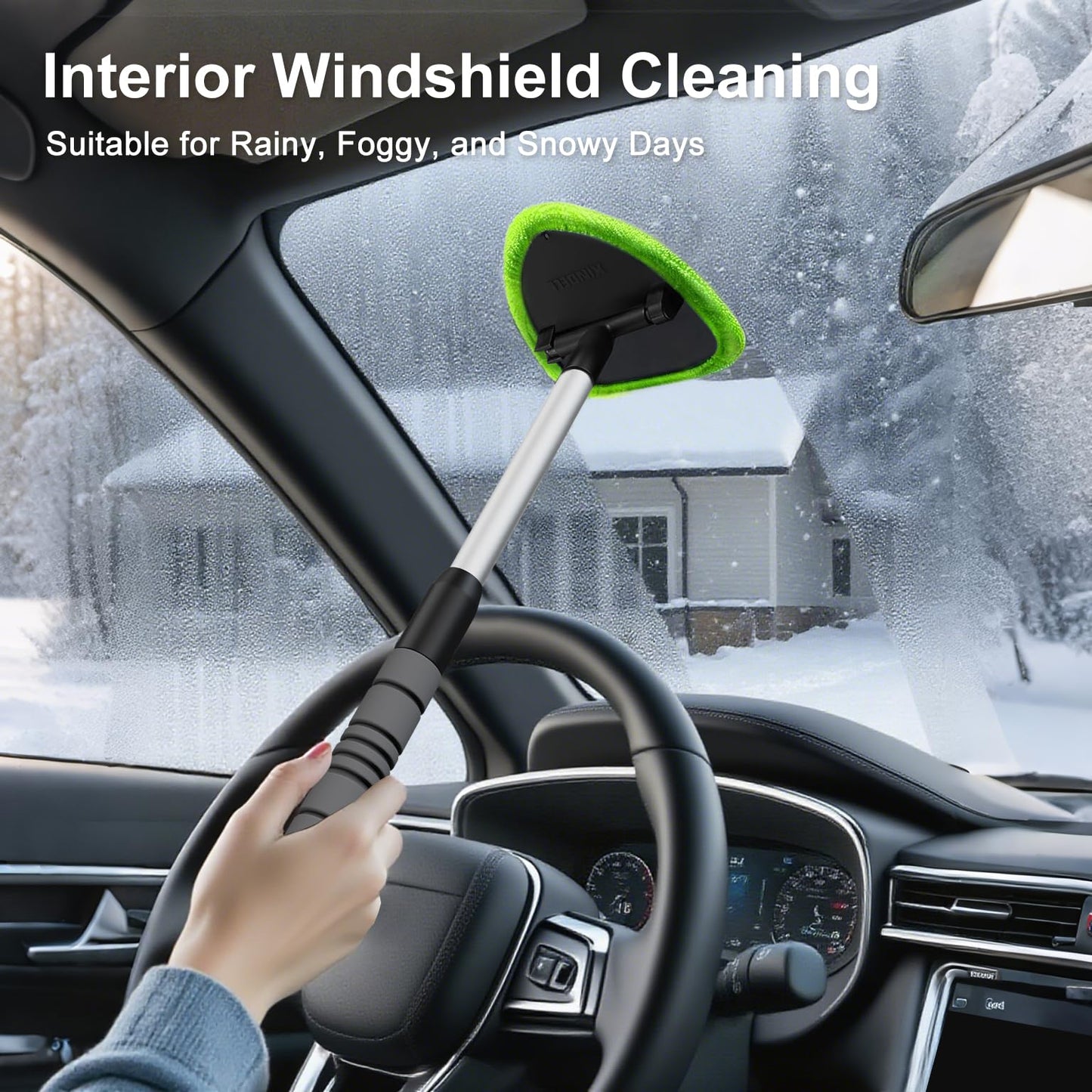 XINDELL Windshield Cleaner Tool – Upgrade Large Head Car Interior&Exterior Window Cleaning Kit with Extendable Handle & 4 Microfiber Pads, Auto Wiper Brush for Car, Trucks, SUVs, RVs & Home Windows