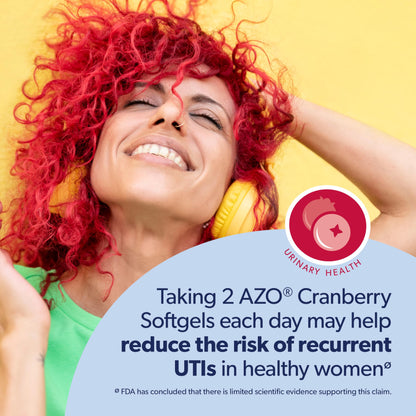 AZO Cranberry Supplement, Made with Concentrated Whole Fruit Cranberry Powder to Help Cleanse and Protect the Urinary Tract*, Sugar Free Cranberry Pills, Non-GMO, 100 Softgels