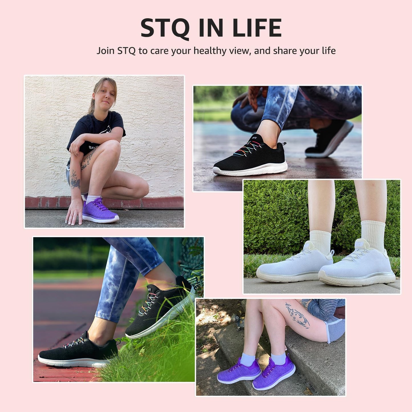 STQ Tennis Shoes for Women Athletic Cushioning Memory Foam Walking Shoes Slip on Mesh Sneakers Light Taupe US 8