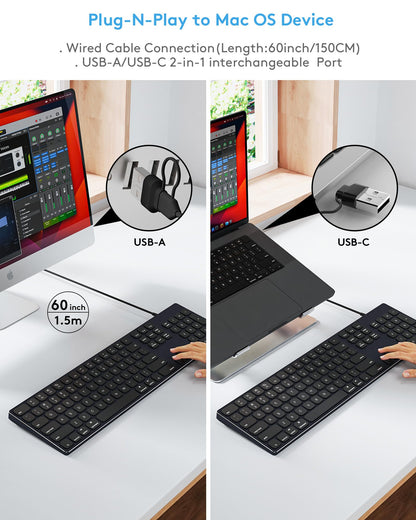 Yivandi Wired Keyboard for Apple Computer – Sleek Aluminum Housing,Precise106 Keys Compatible to Mac OS,Plug-N-Play iMac/Mac/MacBook Keyboard with Numeric keypad