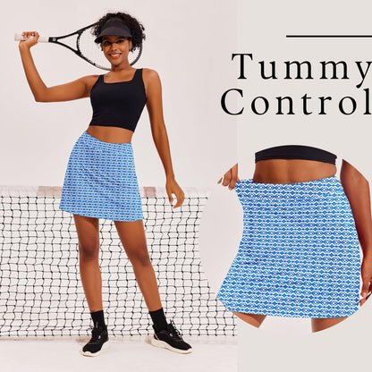 Ekouaer Skort Women 16" Golf Skirts Tennis Athletic Skirt Inner Shorts Pocket Running Workout Pickleball Skorts,Navy Pattern