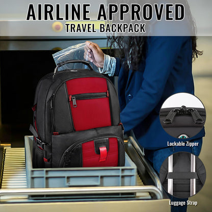 YOREPEK 18.4 Laptop Backpack,Large Backpacks Fit Most 18 Inch Laptop with USB Charger Port,TSA Friendly Flight Approved Weekend Carry on Backpack with Luggage Strap for Men and Women, Red