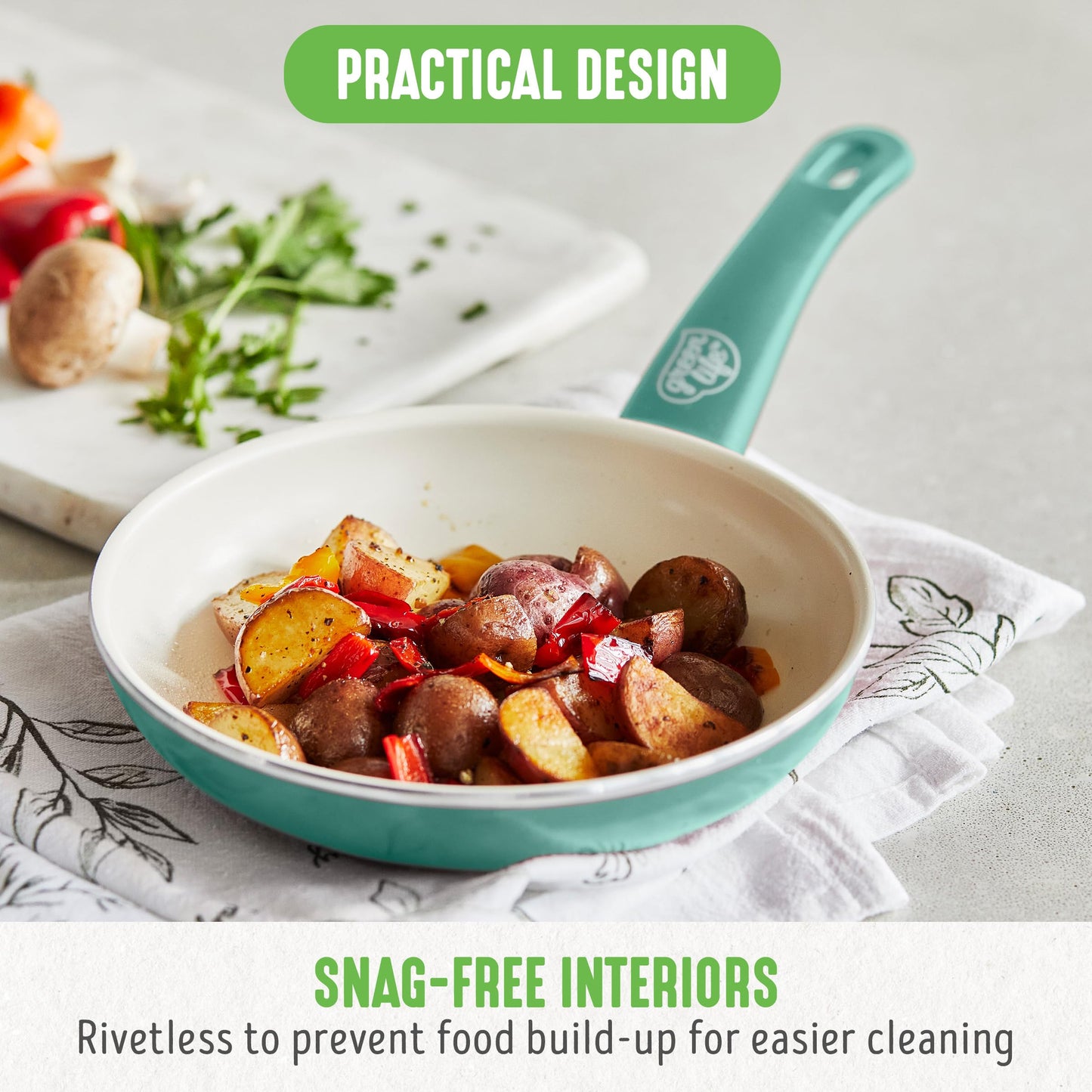 GreenLife Non Stick Fry Pan Set (7" & 10"), Non-Toxic PFAS-Free Ceramic Skillets, Dishwasher & Oven Safe, Egg Omelet Frying Pans, Stay- Cool Handles, Kitchen Home Cooking Essentials, Turquoise