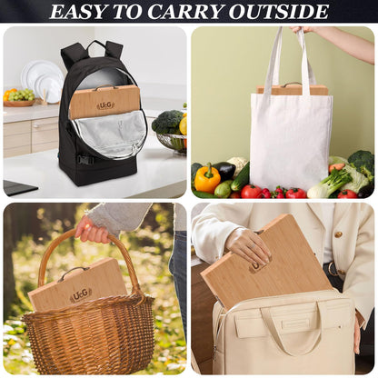 UTCG Bamboo Charcuterie Board Set - Large Folding Cheese Board with Knife Set - Unique White Elephant Gift, House Warming Gift, Wedding Gifts - 22.8 x 11.4 Inches