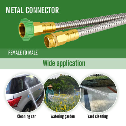 SKYWARD 304 Stainless Steel Garden Hose 20 ft with Female to Male Metal Connector, Anti-Leakage, Flexible & Lightweight Kink Free Water Hose, Easy to Use & Store (20ft)