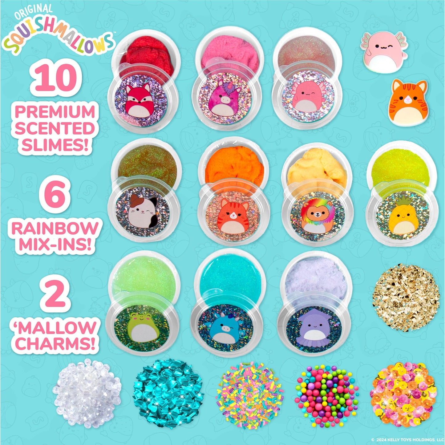 Squishmallows Ultimate Slime Mix'Ins, 10-Pack, Glitter & Cloud Slime, 8 Fun Add Ins, Pre-Made for Kids, Crunchy, Bulk, Great 6 Year Old Toys, Super Soft Sludge Toy