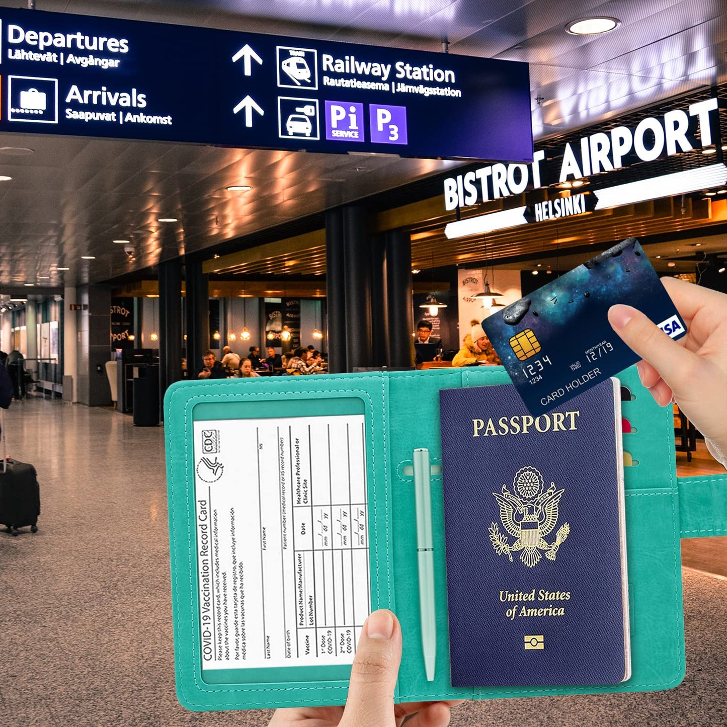 RSAquar Passport and Vaccine Card Holder Combo, Passport Holder Cover Wallet, Leather Card Case Travel Accessories with RFID Blocking for Women and Men (Almond Blossom)