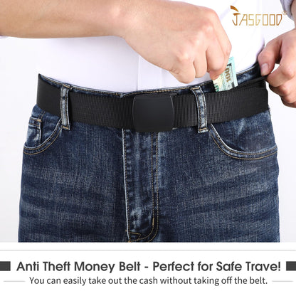Travel Security Money Belt with Hidden Money Pocket - Cashsafe Anti-Theft Wallet Unisex Nickel free Nylon Belt by JASGOOD A-black