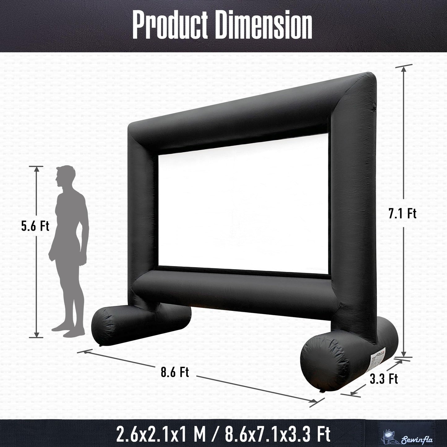 Sewinfla 12Ft Outdoor Inflatable Movie Projector Screen with Built-in Fan Supports Front and Rear Projection, Blow Up Movie Screen for Party, Easy to Set Up