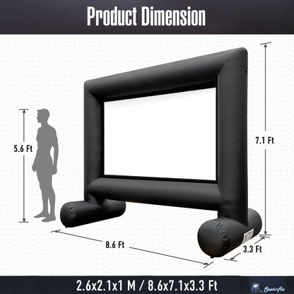 Sewinfla 12Ft Outdoor Inflatable Movie Projector Screen with Built-in Fan Supports Front and Rear Projection, Blow Up Movie Screen for Party, Easy to Set Up