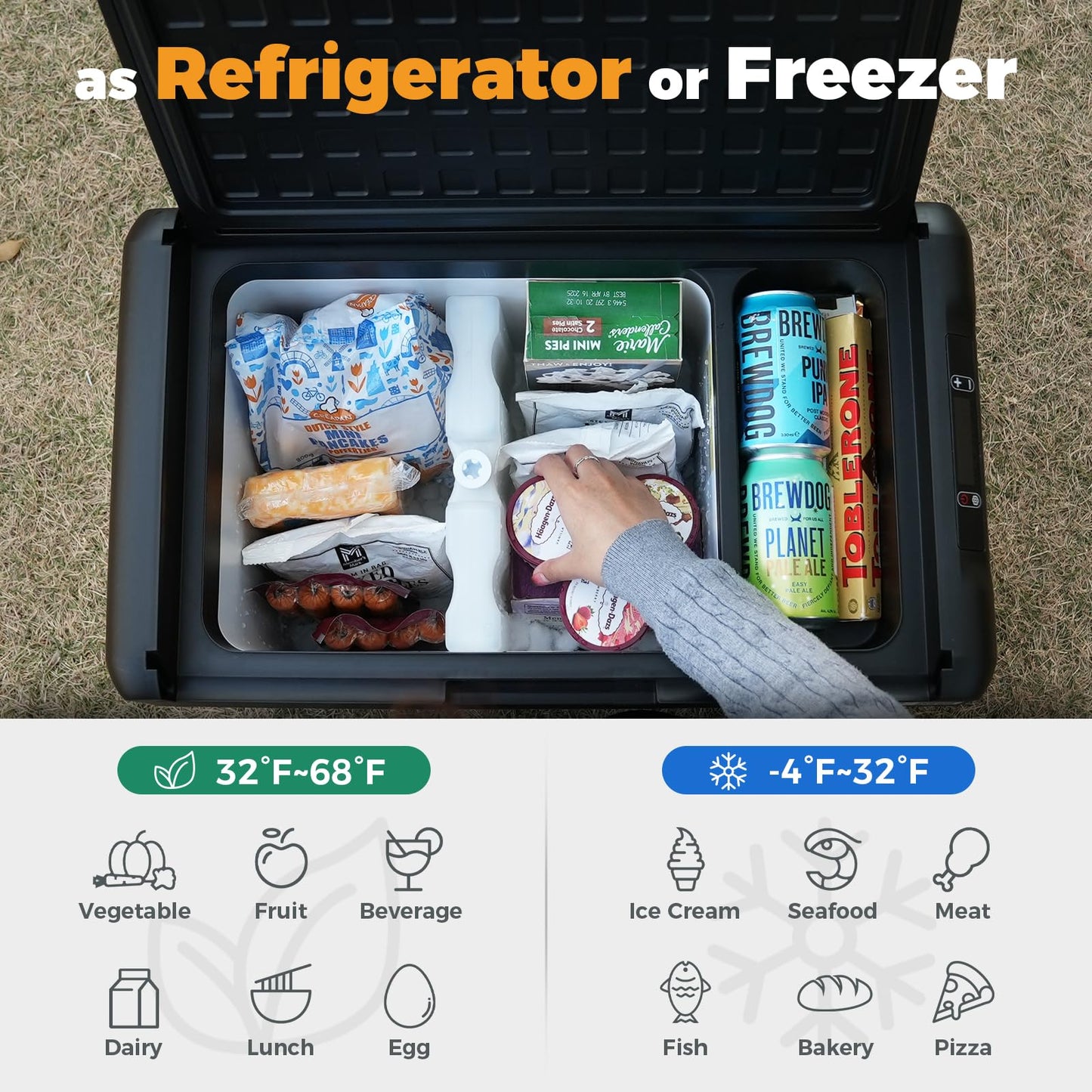 Setpower 12V Refrigerator 21 Quart Portable Freezer 50 Hours Keep Cool,Electric Cooler for Vehicles Car Refrigerator 12V Portable Fridge for Car Camping Truck Van RV SUV Road Trip Travel RF20