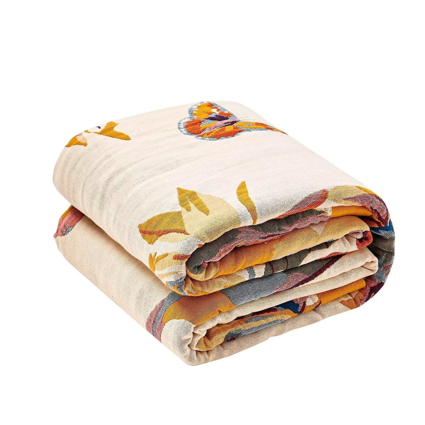 XIBLC Boho Throw Blanket, 100% Cotton Ultra Soft Luxury Throw Rustic Quilt, 50"x60" Floral Bird Butterfly Farmhouse Decor Bed Blankets, All Season Rustic Reversible Bohemian Throw for Bed - Yellow